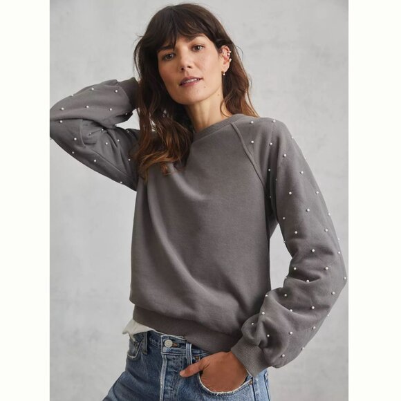 Anthropologie Tops - Current Air | Anthropologie Pearl Sleeve Sweatshirt in Dark Gray | Size Large